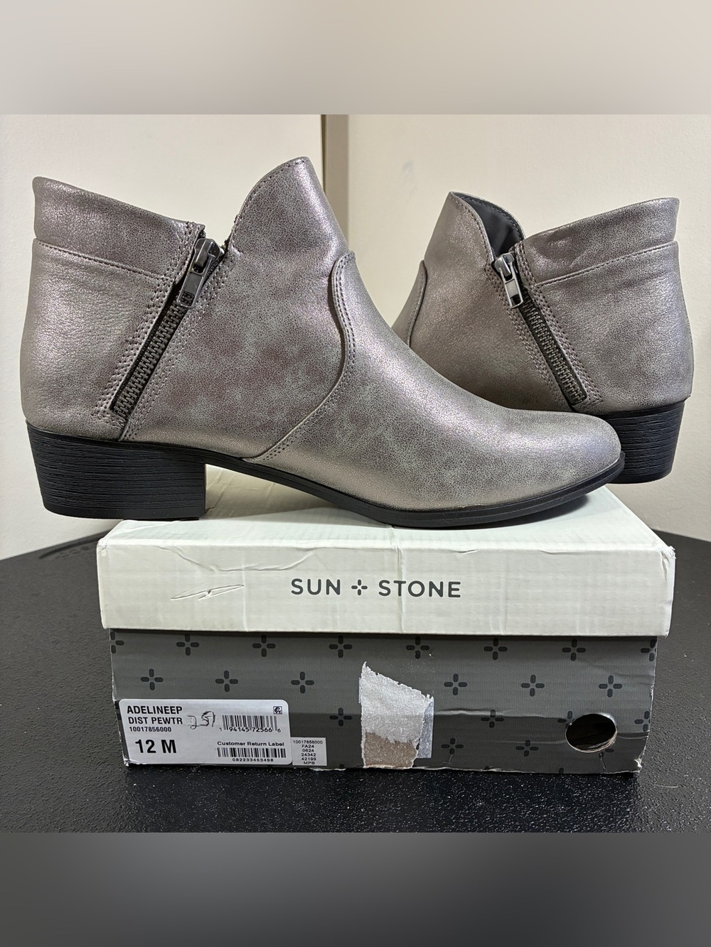 Sun + Stone Metallic Pewter Slip-On Ankle Booties